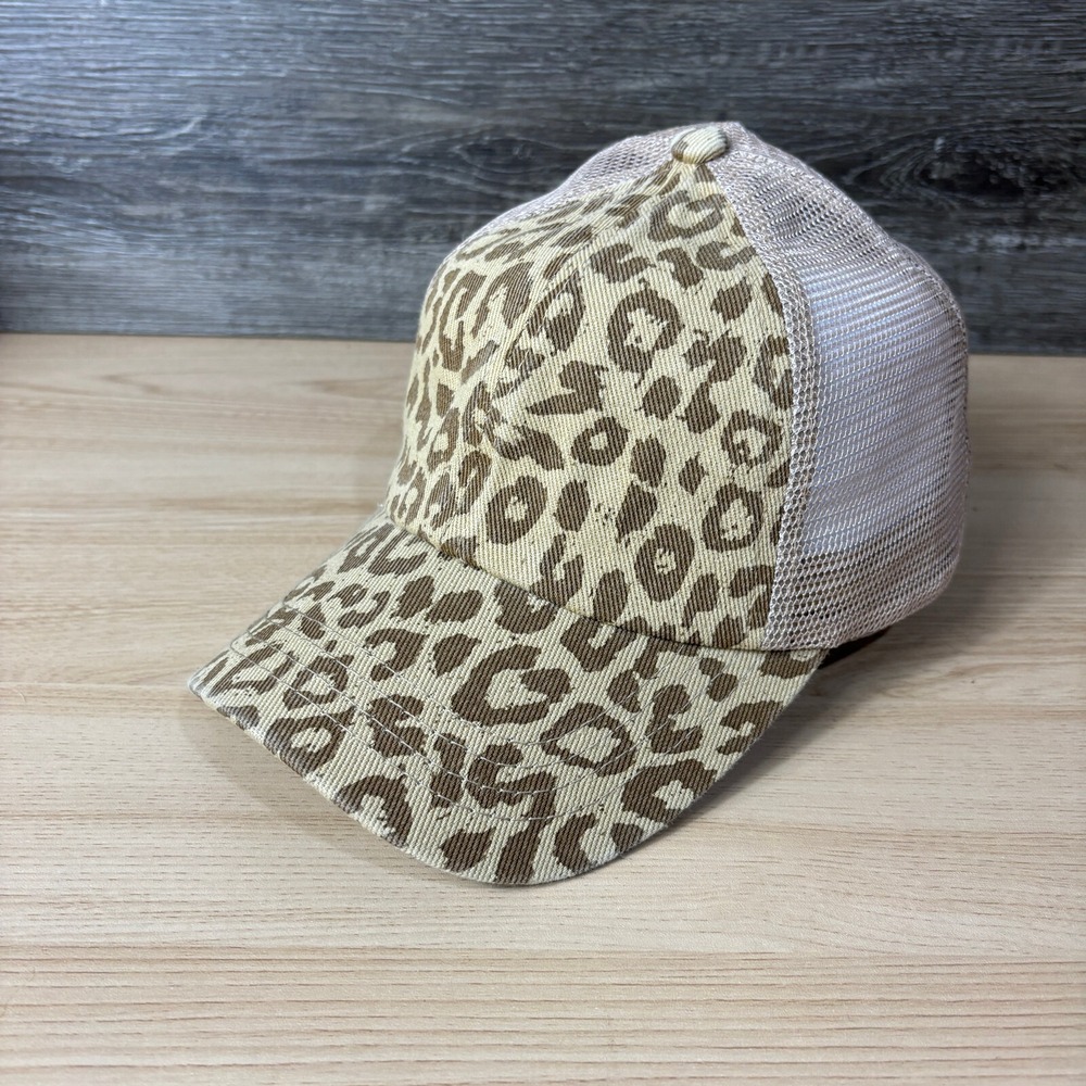 CC Exclusives Hat‎ Cap Womens Brown Cheetah Print Western Pony Tail Distressed